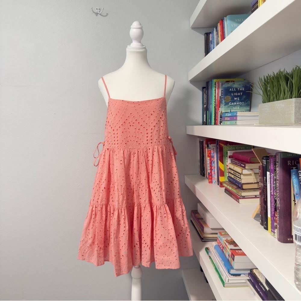 Wisteria Lane Ava Eyelet Mini Dress Coral Pink Small - Picture 2 of 16